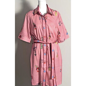 Women's Pink Printed Shirt‎ Dress Collard Pink Belted Shirt Dress Size (S)